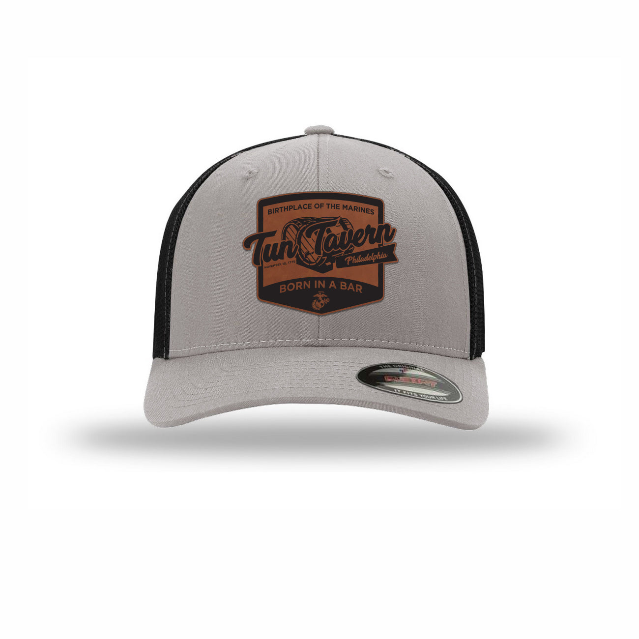 Flexfit Tun Tavern Born in a Bar Cask Leatherette Patch Structured Trucker