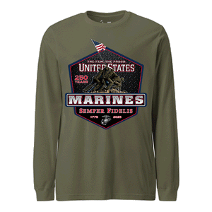 250 Year USMC Anniversary Longsleeve T-Shirt in OD Green - Marine Corps tee