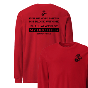 Brotherhood Blood Oath Longsleeve T-Shirt in Red - Marine Corps veteran tee