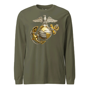 Gold & Silver EGA Longsleeve T-Shirt in OD Green - USMC unit apparel