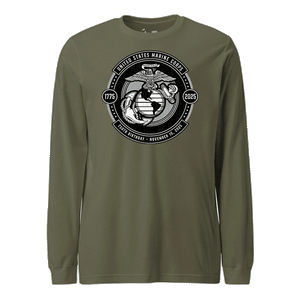 250th USMC Birthday Subdued Shield Long Sleeve T-Shirt in OD Green - Marine Corps tee