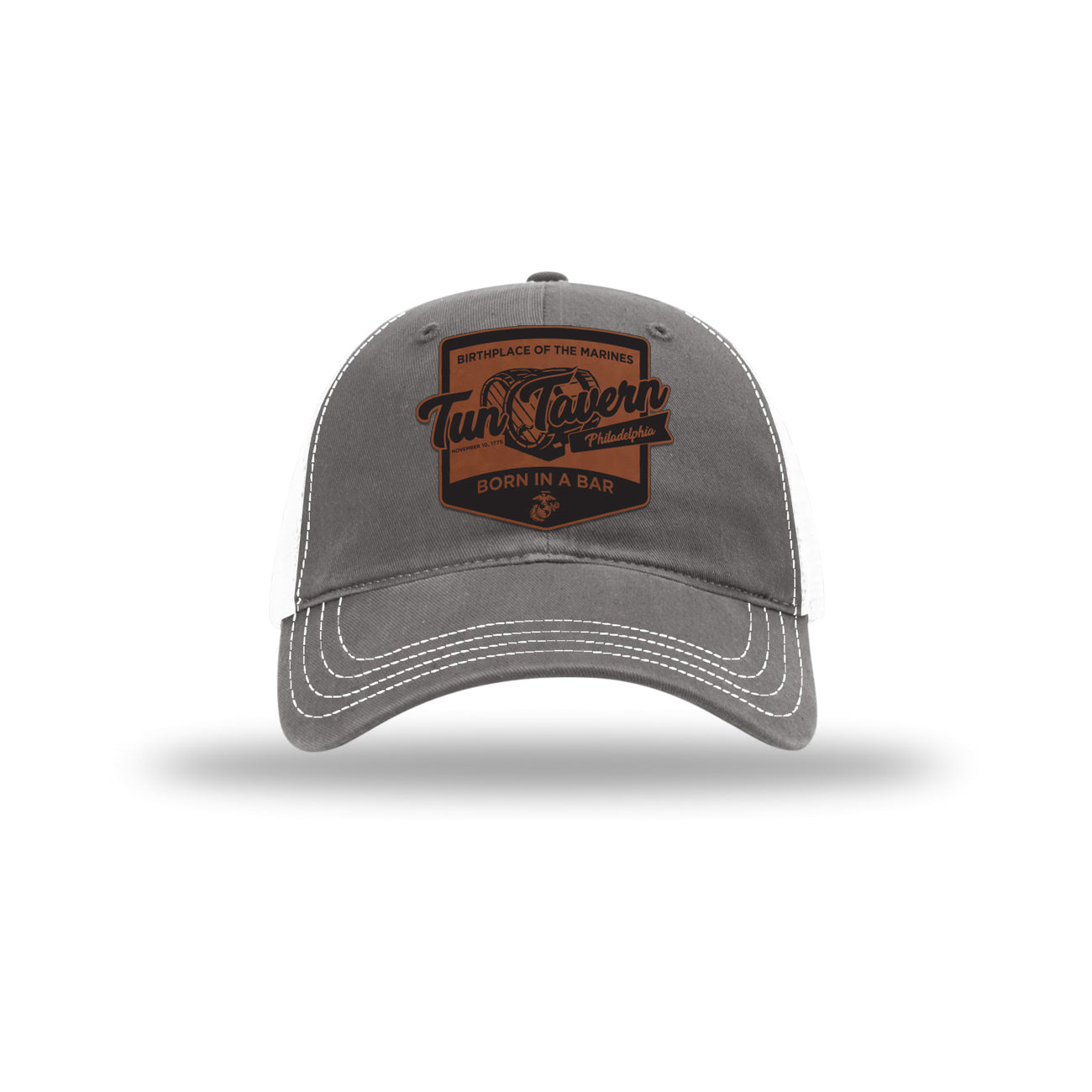 Tun Tavern Born in a Bar Cask Leatherette Patch Soft Mesh Trucker