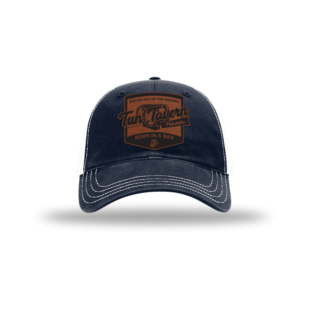 Tun Tavern Born in a Bar Cask Leatherette Patch Soft Mesh Trucker