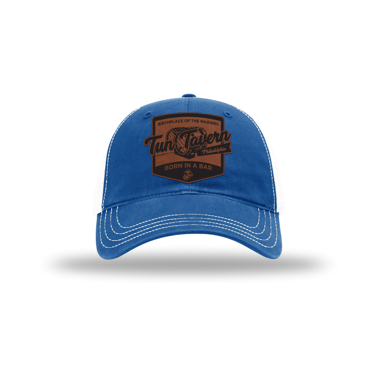 Tun Tavern Born in a Bar Cask Leatherette Patch Soft Mesh Trucker