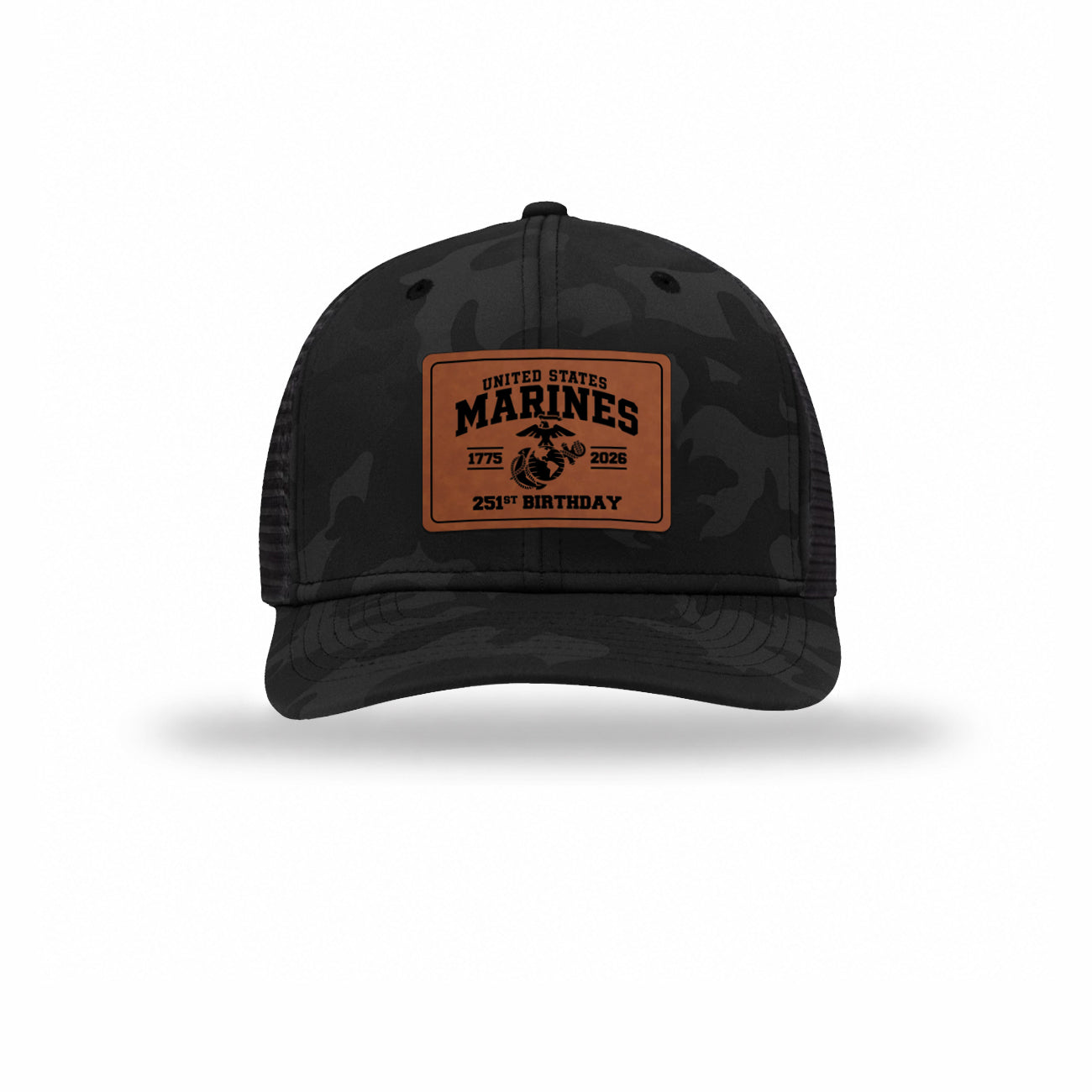 251st USMC Birthday Leatherette Patch Camo Structured Trucker