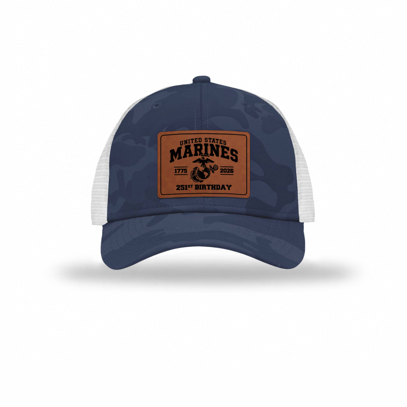 251st USMC Birthday Leatherette Patch Camo Structured Trucker