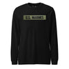 U.S. Marines OD Green Uniform Tape Long Sleeve T-Shirt - BLACK