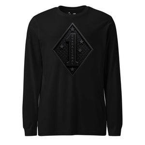 1st Marine Division Diamond Plate Blackout Long Sleeve in Black - USMC tee