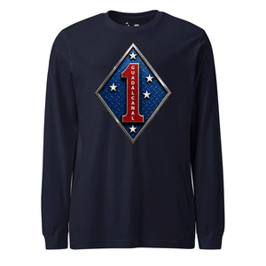 1st Marine Division Diamond Plate Long Sleeve T-Shirt in Navy - USMC tee