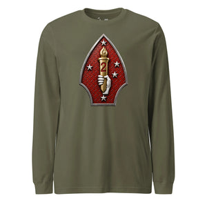 2nd Marine Division Diamond Plate Long Sleeve T-Shirt in OD Green - USMC 2nd Division apparel