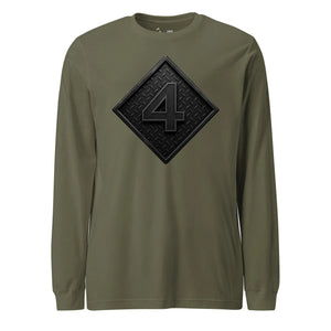 4th Marine Division Diamond Plate Blackout Long Sleeve T-Shirt in OD Green - USMC 4th Division apparel
