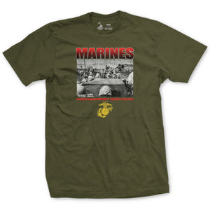 IWO Jima Landing T-Shirt in OD Green - USMC WWII historic tee