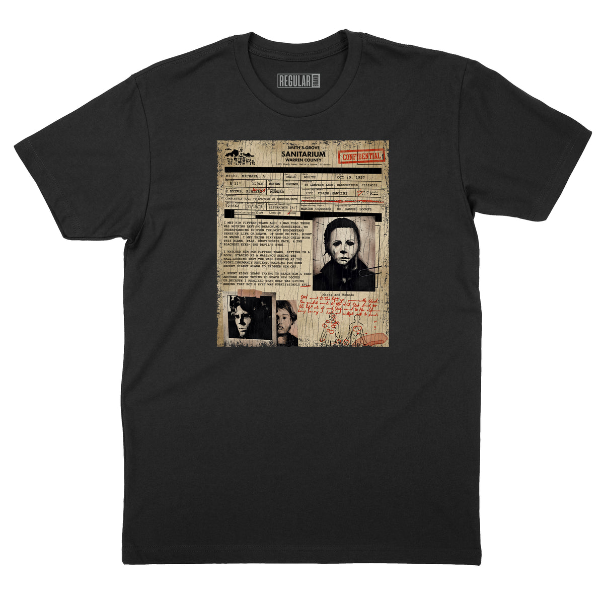 Smiths Grove Sanitarium Michael Myers Admission Form T-Shirt (By Regular Brand) — Black