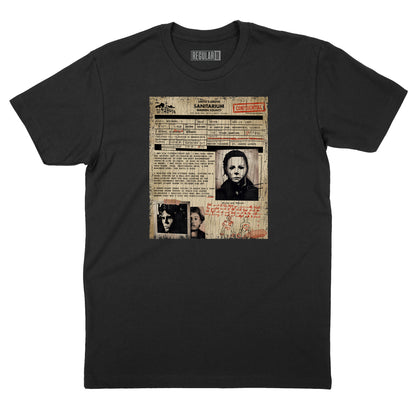 Smiths Grove Sanitarium Michael Myers Admission Form T-Shirt (By Regular Brand) — Black