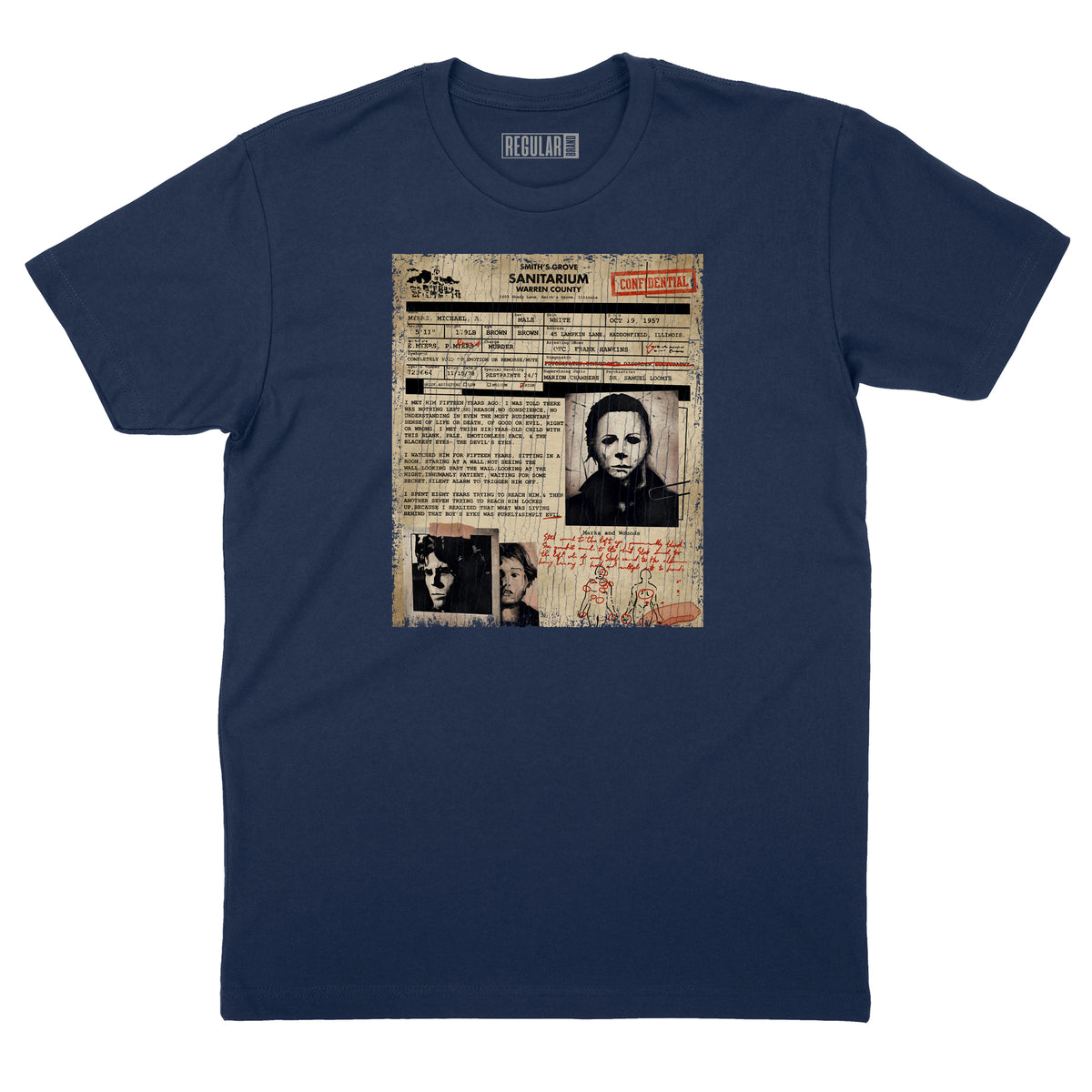 Smiths Grove Sanitarium Michael Myers Admission Form T-Shirt (By Regular Brand) — Navy
