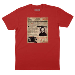 Smiths Grove Sanitarium Michael Myers Admission Form T-Shirt (By Regular Brand) — Red