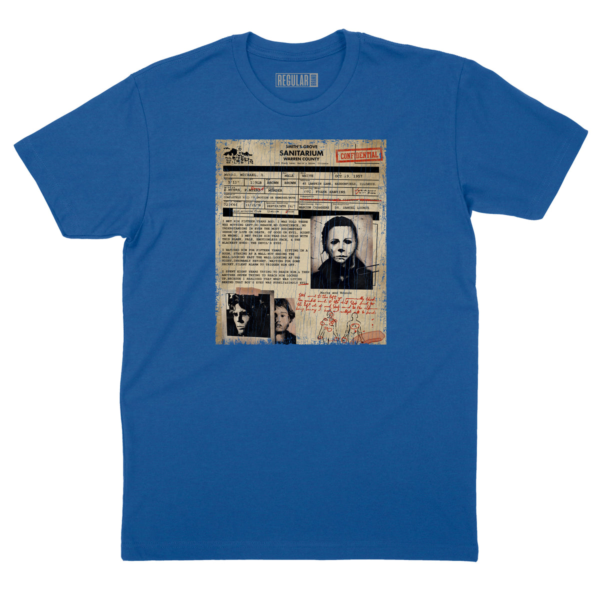 Smiths Grove Sanitarium Michael Myers Admission Form T-Shirt (By Regular Brand) — Royal