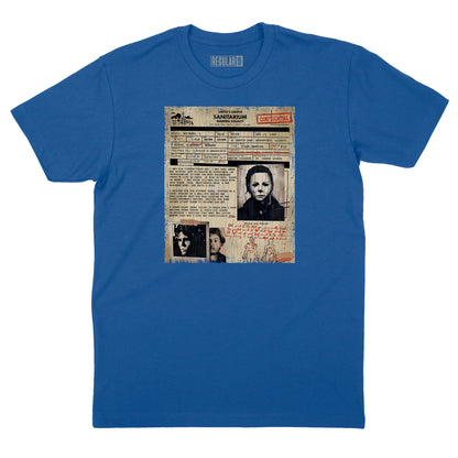 Smiths Grove Sanitarium Michael Myers Admission Form T-Shirt (By Regular Brand) — Royal