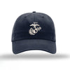 Eagle Globe & Anchor Unstructured USMC Hat with 3D embroidery- Navy Hat w/ Grey - NAVY