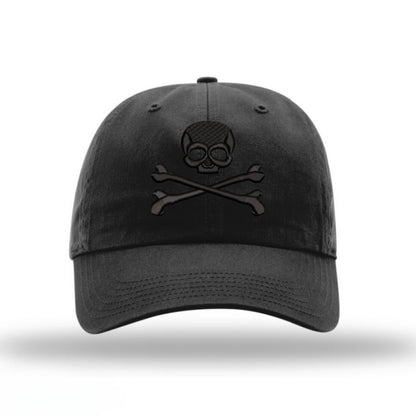 Pirate Jolly Roger Hat with 3D embroidery- Black Hat w/ Black