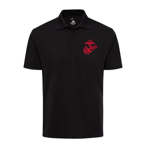 Eagle Globe & Anchor Red Performance Polo Shirt in Black - USMC unit polo shirt