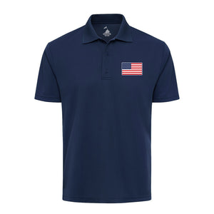 American Flag Performance Polo Shirt in Navy - patriotic performance polo