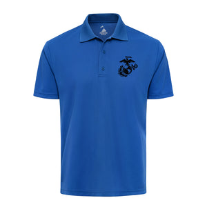 Eagle Globe & Anchor Black Performance Polo Shirt in Royal - USMC unit polo shirt