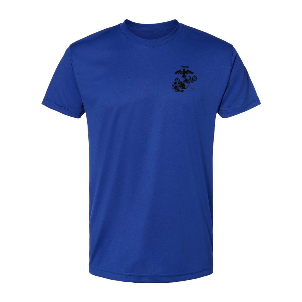 Royal Left Chest Eagle, Globe, and Anchor Established Performance T-Shirt- Black Logo