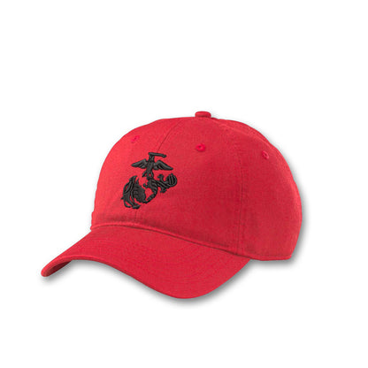Eagle Globe & Anchor Unstructured USMC Hat with 3D embroidery- Red Hat w/ Black