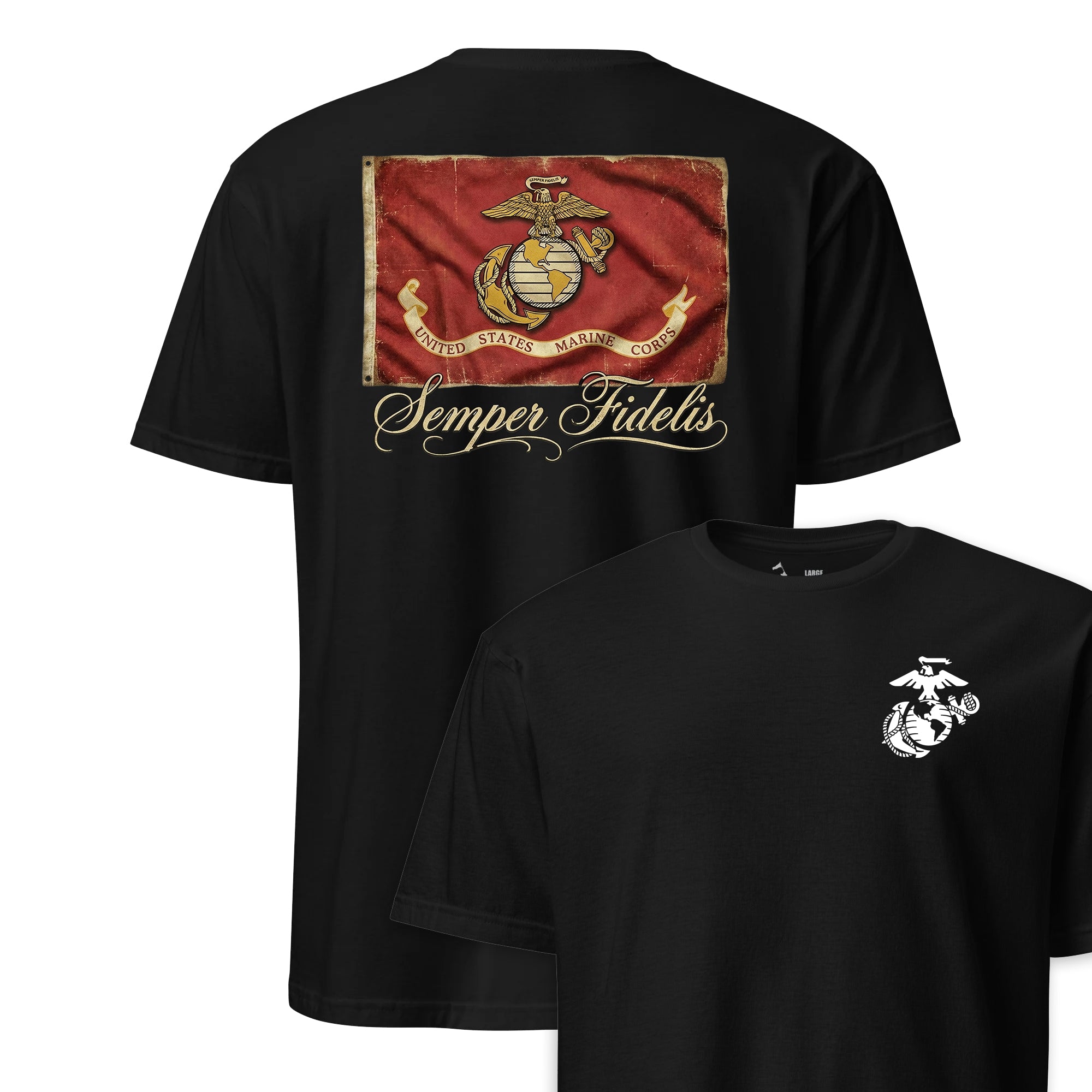 Semper Fidelis Vintage USMC Flag T-Shirt | USA Made Marine Corps Tee
