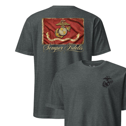 Semper Fidelis Vintage USMC Flag T-Shirt in charcoal - officially licensed Marine Corps