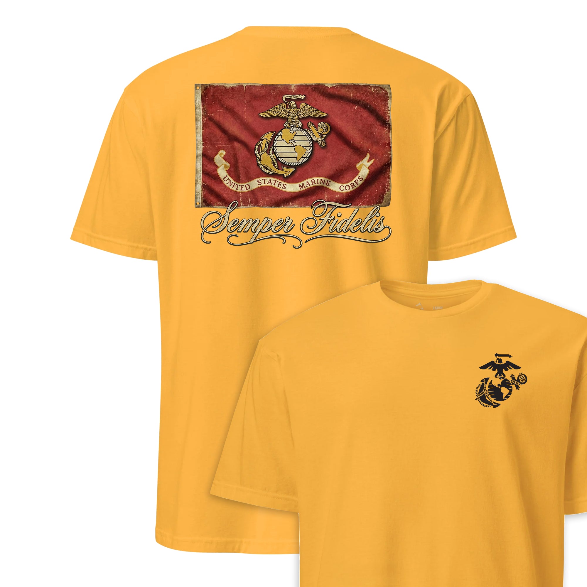 Semper Fidelis Vintage USMC Flag T-Shirt | USA Made Marine Corps Tee
