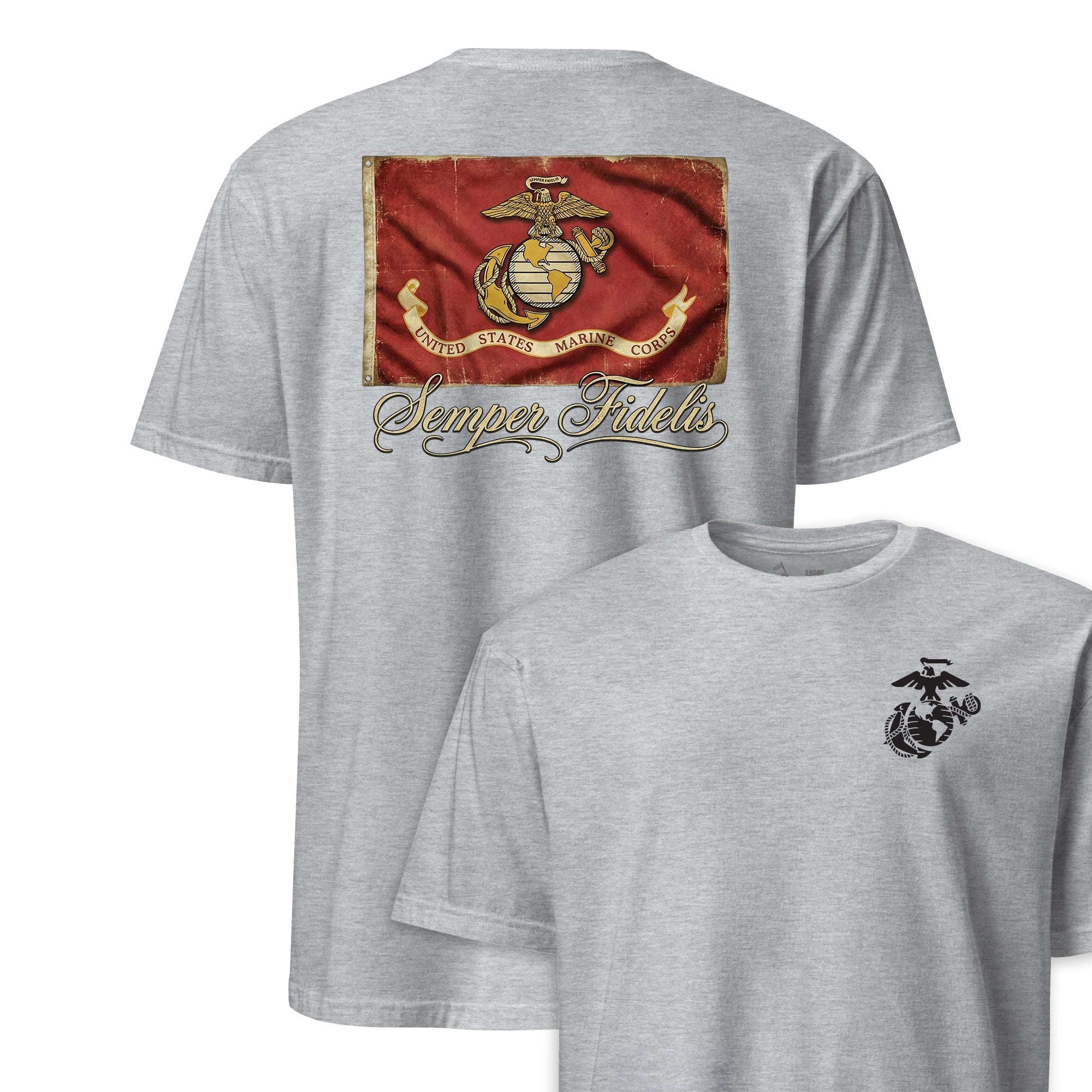 Semper Fidelis Vintage USMC Flag T-Shirt | USA Made Marine Corps Tee