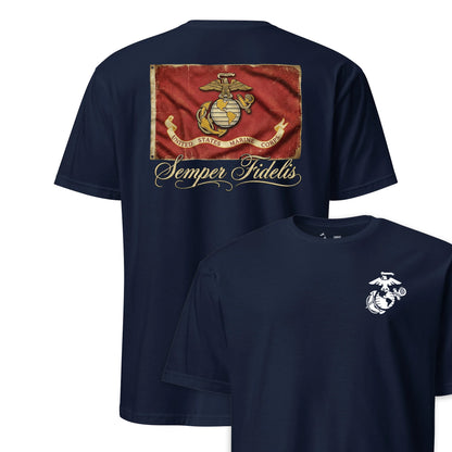 Semper Fidelis Vintage USMC Flag T-Shirt in navy - officially licensed Marine Corps