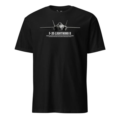 F-35 Lightning II Airframe Specs T-Shirt in Black - Marine Corps aviation tee