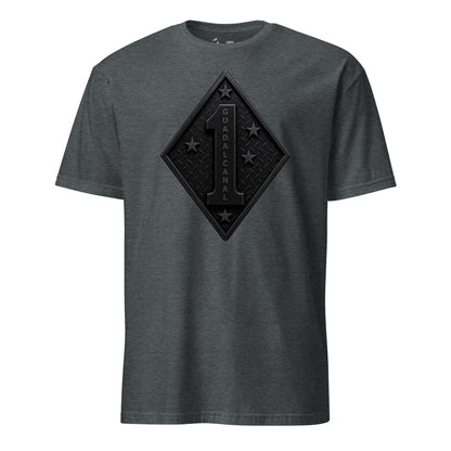 1st Marine Division Diamond Plate Blackout T-Shirt in Charcoal - USMC unit tee