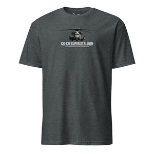 CH-53E Super Stallion Airframe Specs T-Shirt in Charcoal - Marine Corps aviation tee
