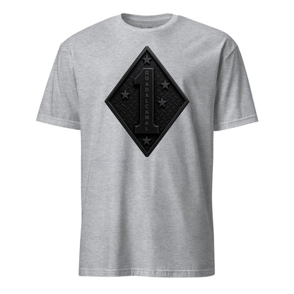 1st Marine Division Diamond Plate Blackout T-Shirt in Grey - USMC unit tee