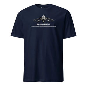 AV-8B Harrier II Airframe Specs T-Shirt in Navy - Marine Corps aviation tee
