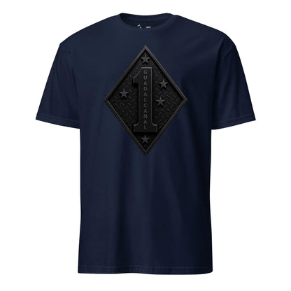 1st Marine Division Diamond Plate Blackout T-Shirt in Navy - USMC unit tee