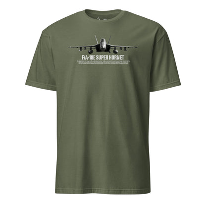 F/A-18E Super Hornet Airframe Specs T-Shirt in OD Green - Marine Corps aviation tee