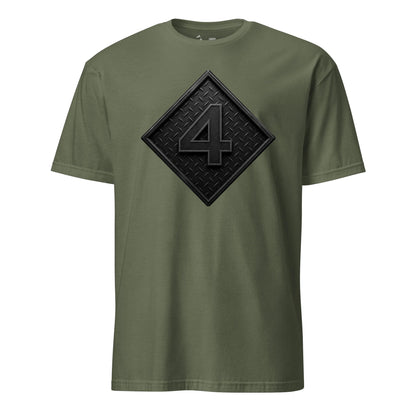 4th Marine Division Diamond Plate Blackout T-Shirt in OD Green - USMC 4th Division tee