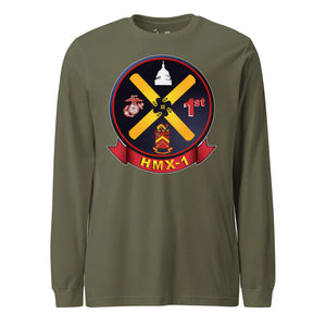 HMX-1 Helicopter Squadron Long Sleeve T-Shirt in OD Green - Marine Corps aviation tee