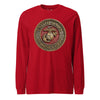 Wooden USMC Seal Long Sleeve T-Shirt - RED