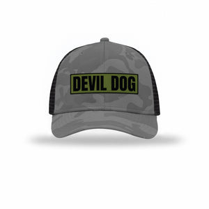 Devil Dog OD Green Patch Camo Structured Trucker - Leatherneck For Life