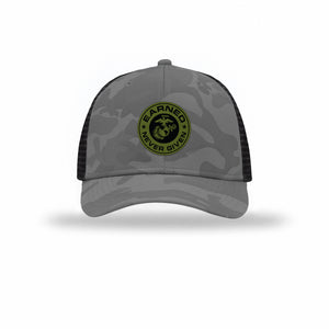 Earned Never Given OD Green Patch Camo Structured Trucker - Leatherneck For Life