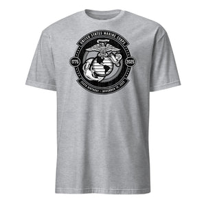 250th USMC Birthday Subdued Shield T-Shirt in Grey - Marine Corps 250th tee