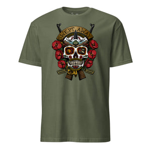 Afghanistan Swept Away Sugar Skull T-Shirt in OD Green - Officially Licensed USMC Tee