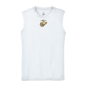 Eagle Globe & Anchor Gold and Silver Logo Sleeveless Performance Shirt - lifestyle view