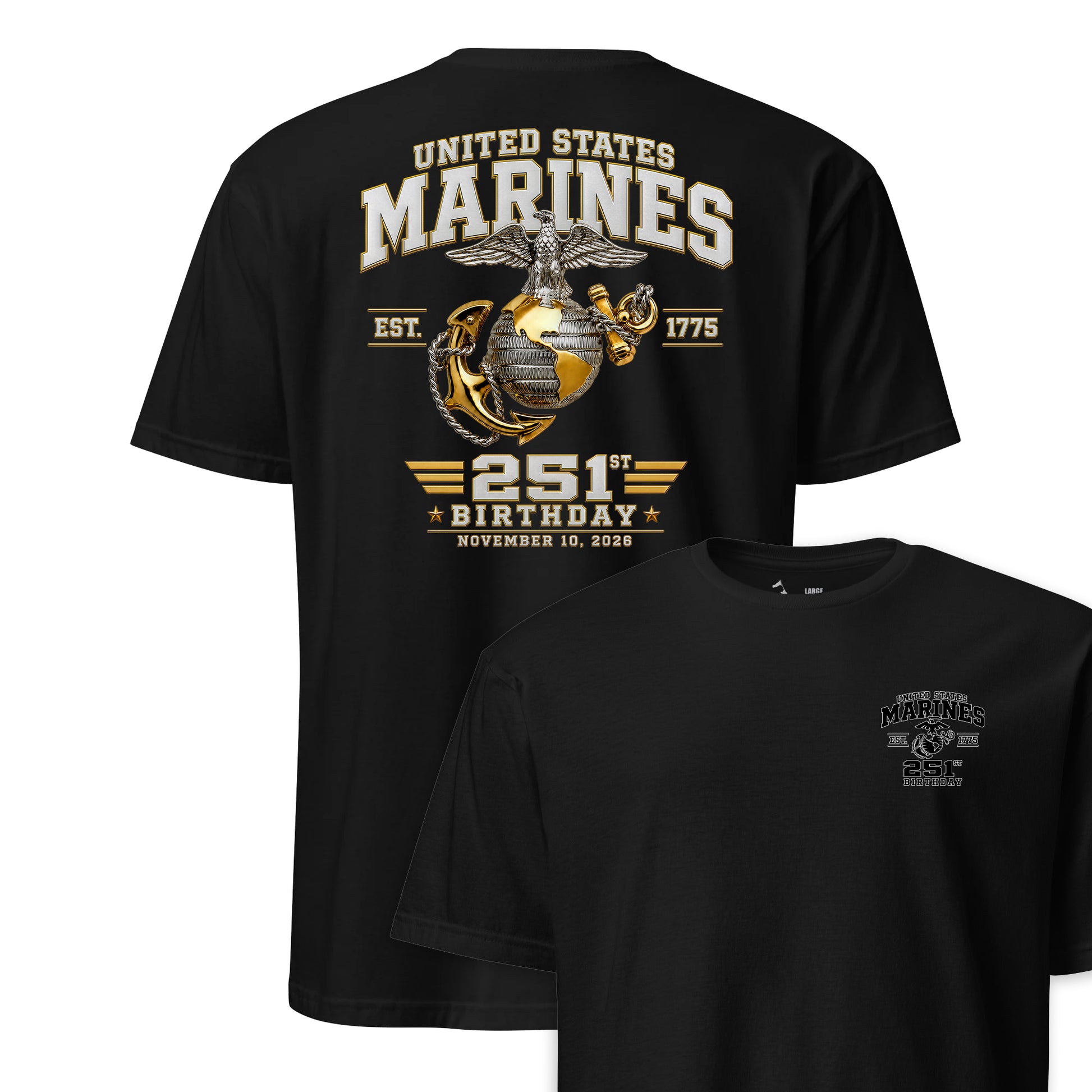 251st USMC Birthday Gold & Silver T-Shirt